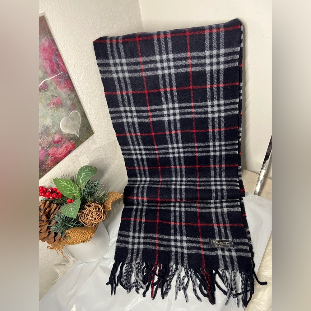 Authentic Burberrys unisex Scarf Blue Check Vintage 100% cashmere